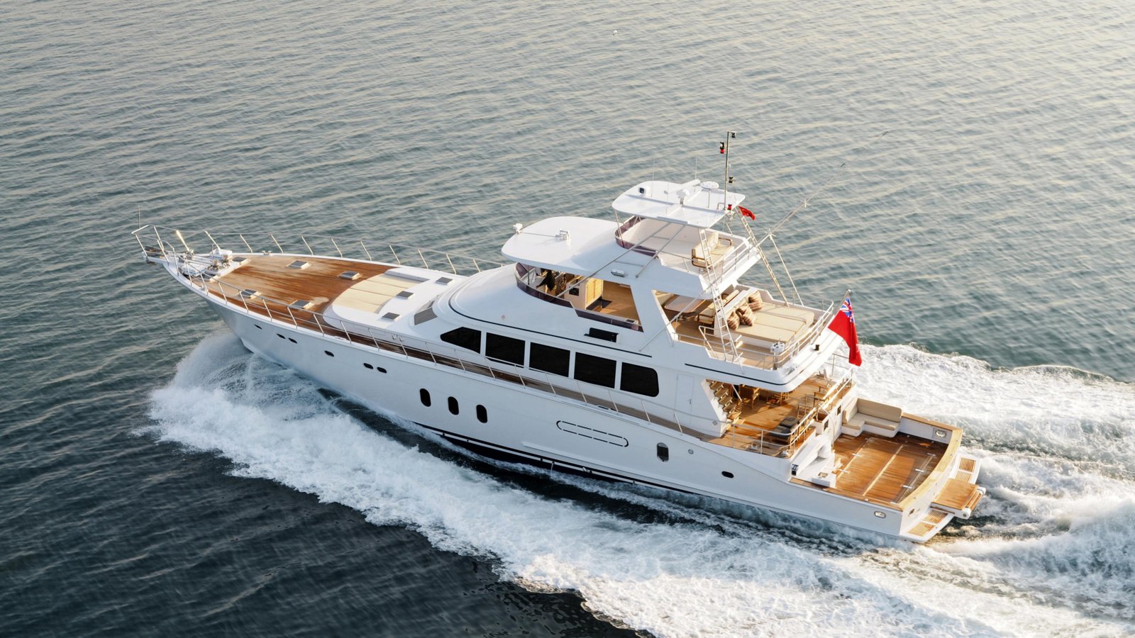 Aerial view of motor yacht underway